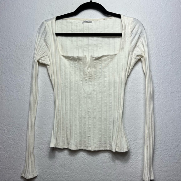 Reformation Delancey Ribbed Knit Top Square Neck Tencel Spandex Ivory - Picture 2 of 11